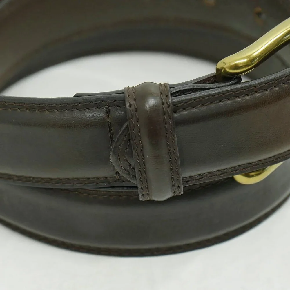 Vintage Brown Leather Brass Buckle Minimalist Tobacco Brown Minimalist Belt